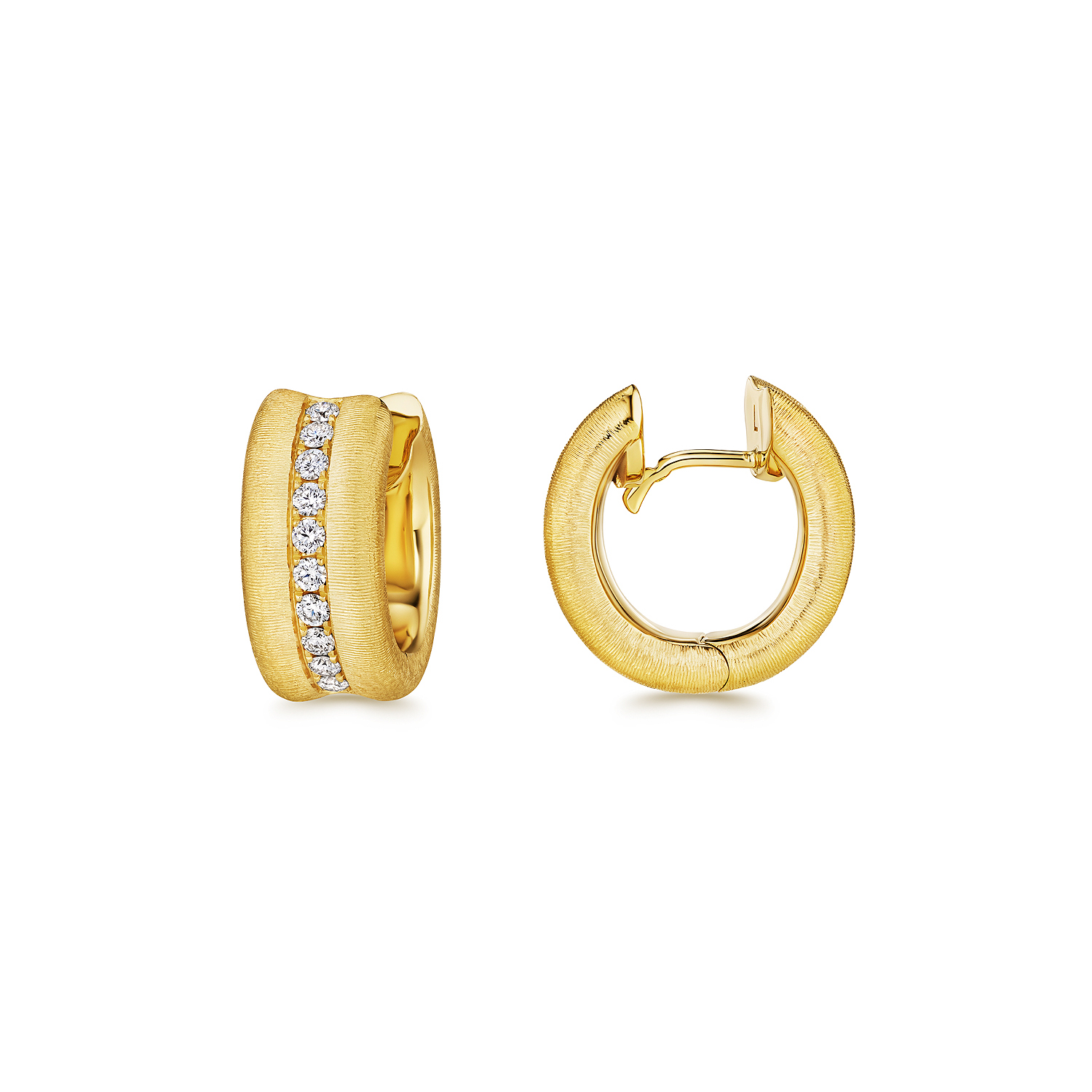 Yellow gold and diamonds hoops