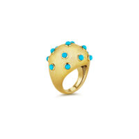 Yellow gold ring bezel set with turquoise