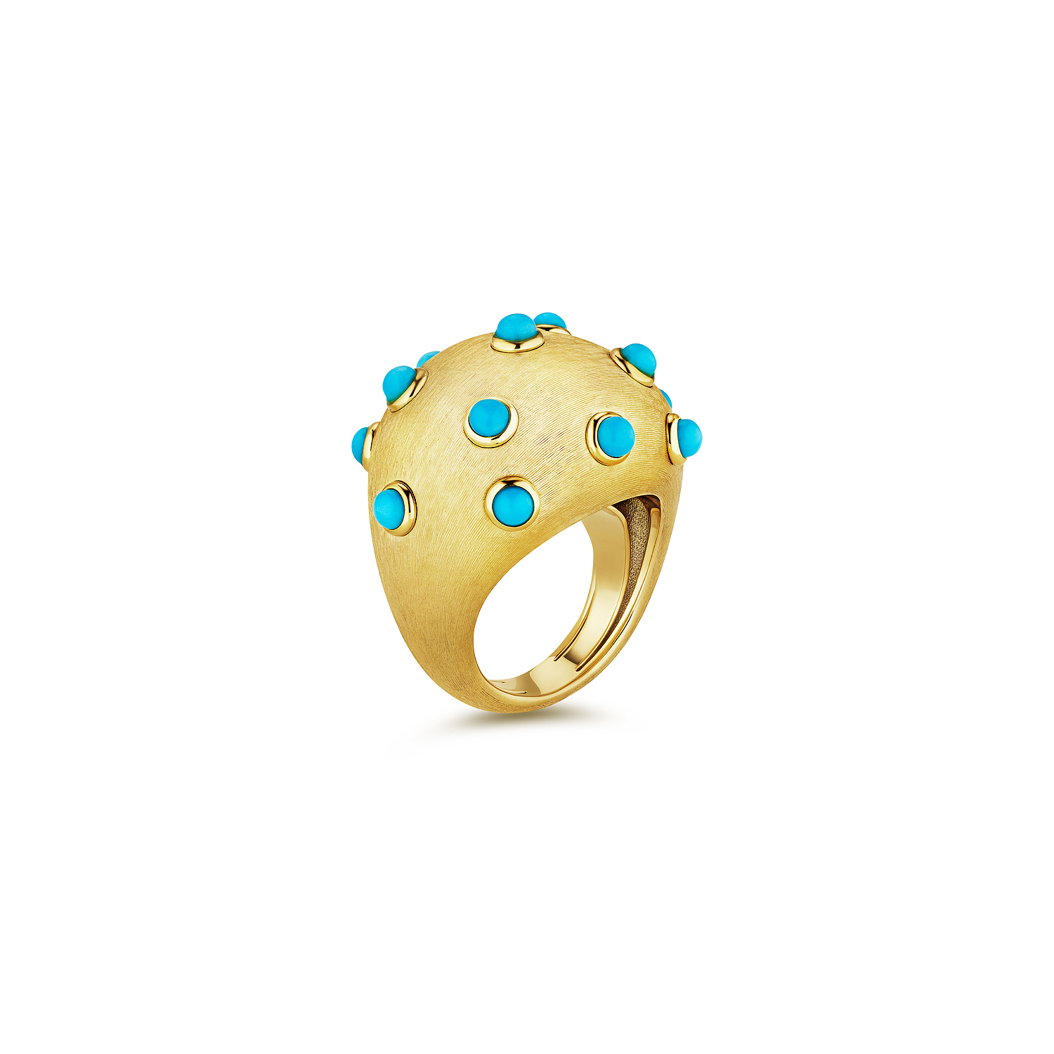 Yellow gold ring bezel set with turquoise