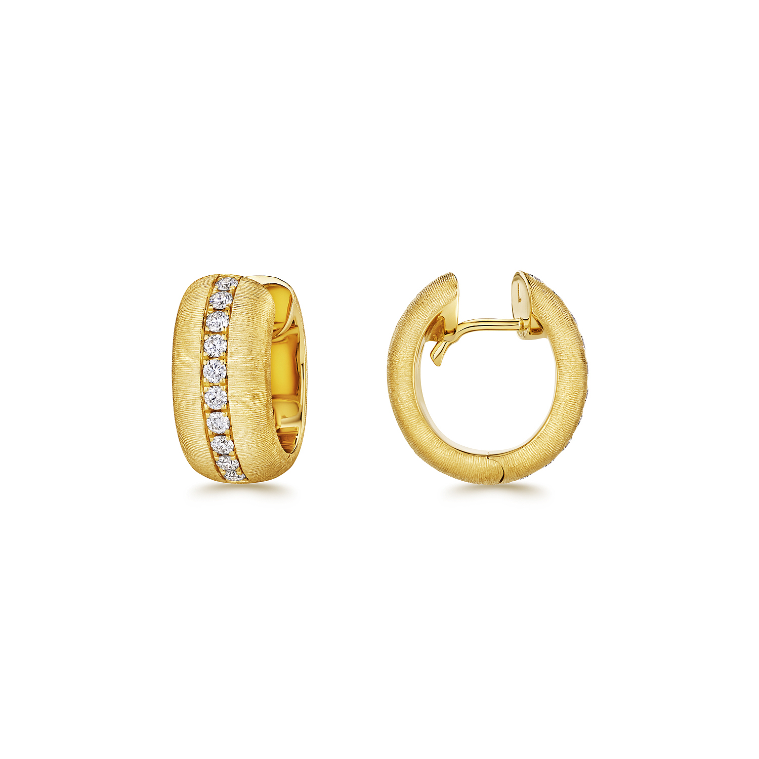 Yellow gold and diamonds hoops